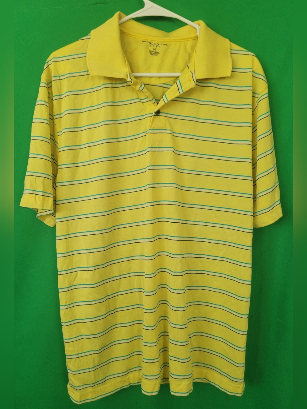 Yellow Striped Polo Shirt Performance Golf Classic Men Size M Michael Austin Med